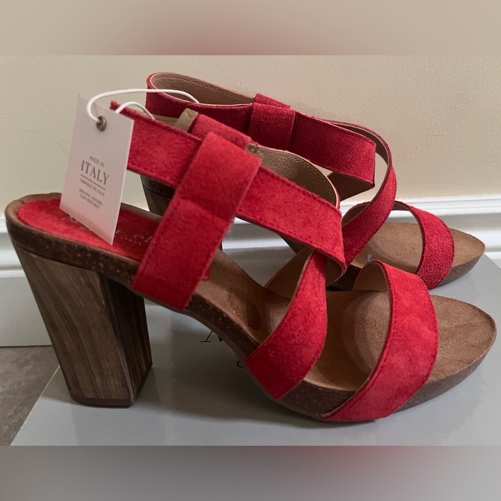 Modabella Red Genuine Suede Heeled Sandals
